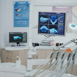 close-up-revealing-shot-medical-dentistry-display-with-teeth-diagnosis-xray-images-it-empty-profe